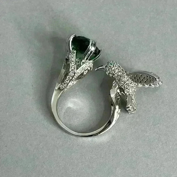Fashion Green Zircon Rhinestone Hummingbird Silver Plated - Picture 5 of 12